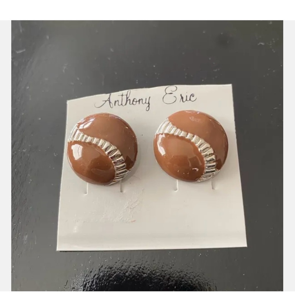 Awesome Vintage Pierced Earrings Silver Tone Ww Brown Enamel Anthony Eric